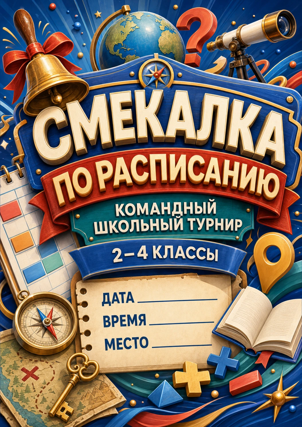Афиша командной игры Смекалка по расписанию для 2–4 классов