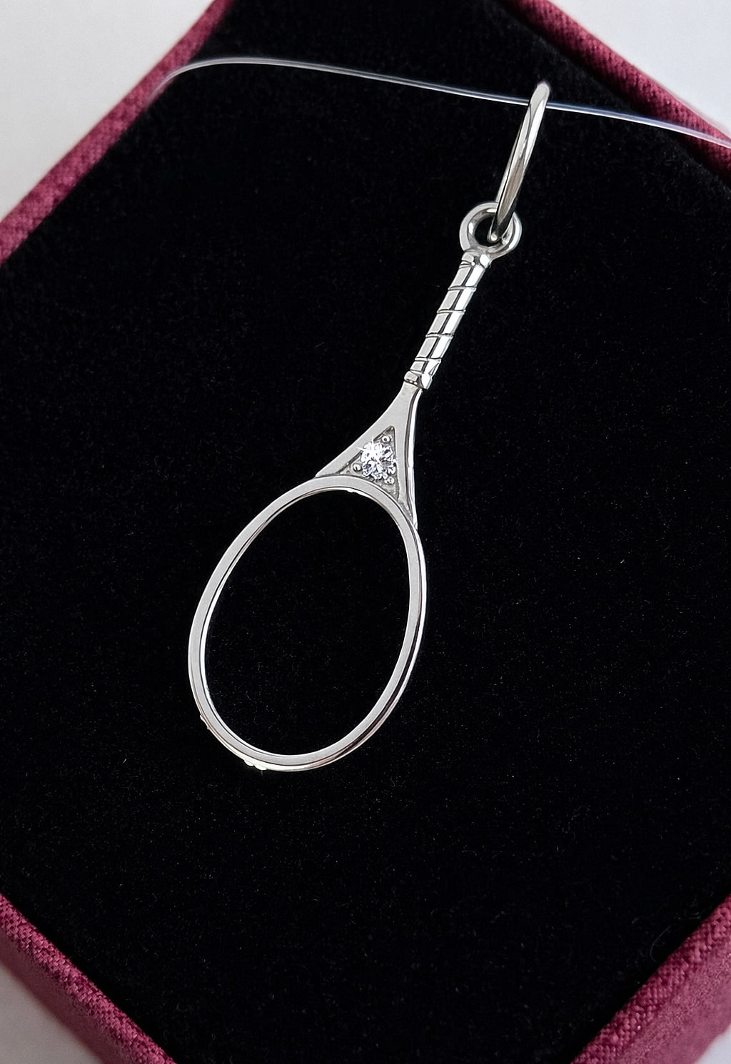 серебряная подвеска теннисная ракетка, унисекс, родированная