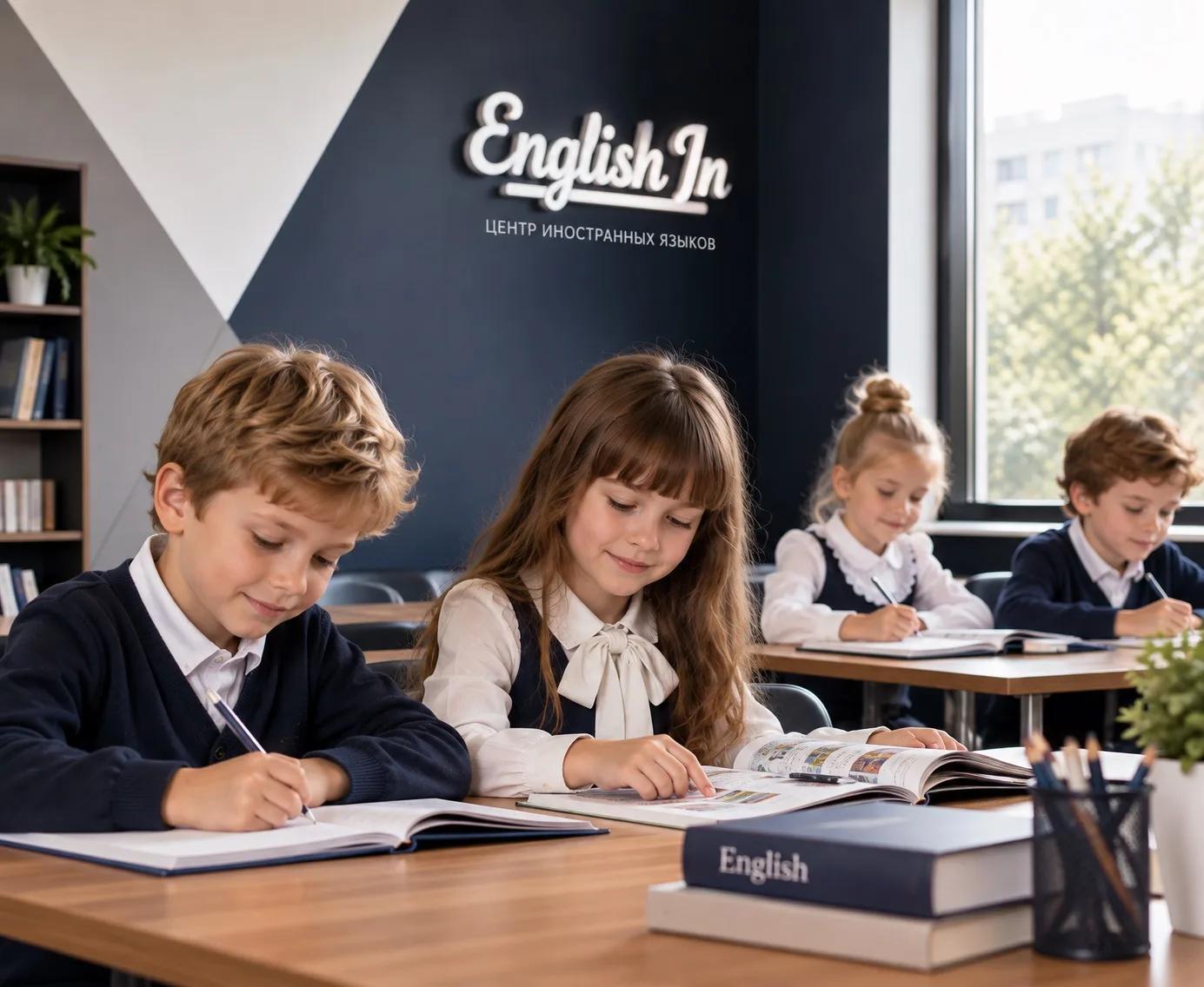 Дети 6-9 лет на занятии английским языком в языковом центре English-In в Голубом