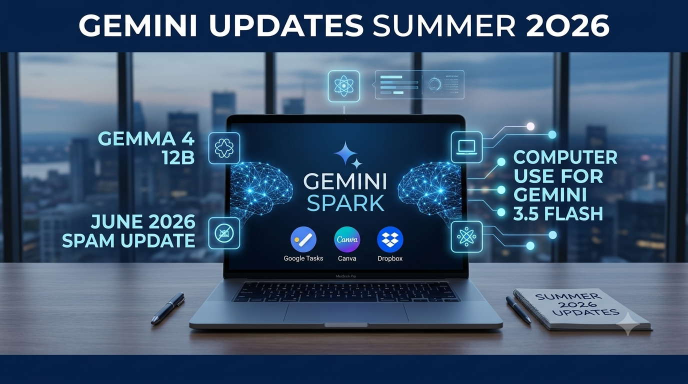 Визуализация революции в автоматизации: интеграция личного ИИ-агента Gemini Spark. На изображении показаны возможности удаленного управления локальными файлами на macOS и создания сложных цепочек действий.