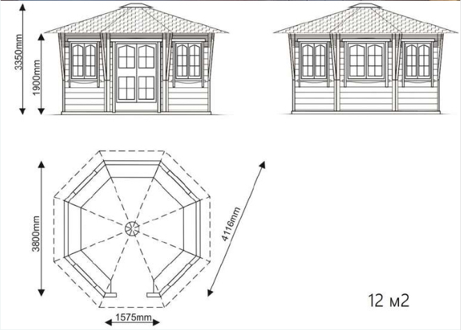 Беседка восьмигранная чертеж с размерами Гриль беседка с барбекю 12 м²