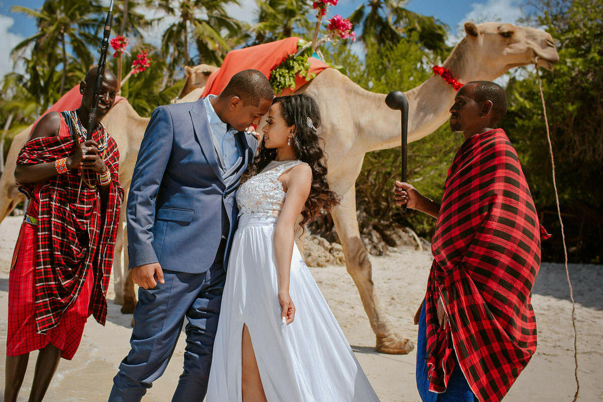 Romantic Kenya Beach Honeymoon Photography — Jafassam Studio - Diani beach Mombasa Malindi Watamu Lamu photo session best photographer Bride Groom Camels Massai