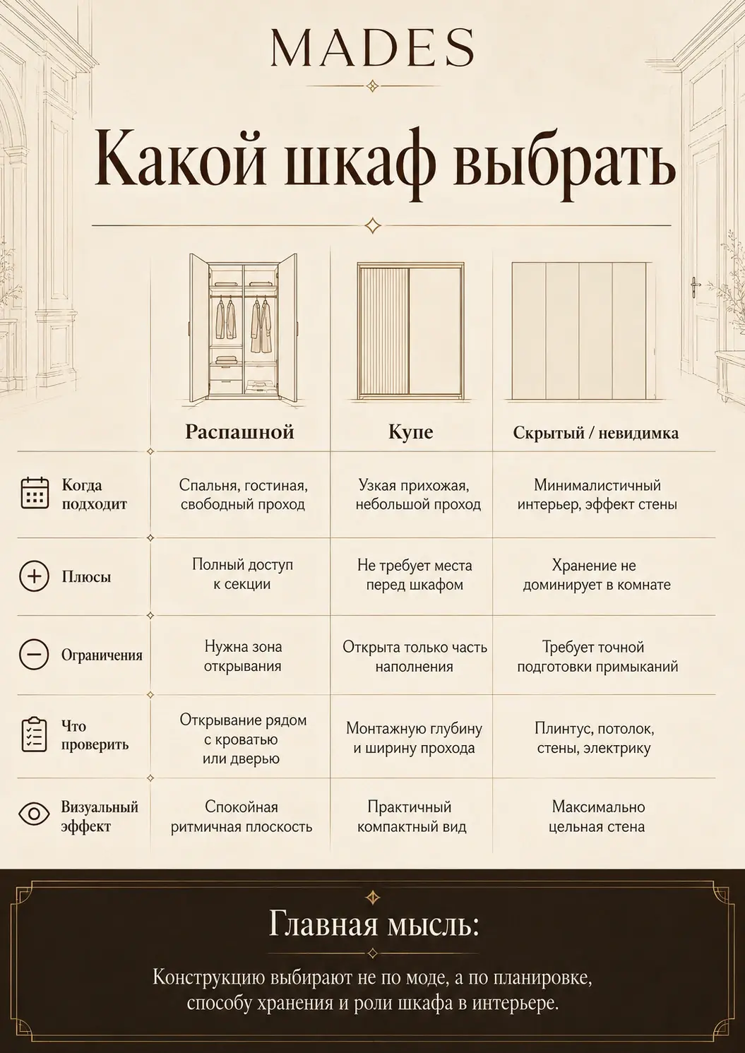 Какой шкаф выбрать: распашной, купе или скрытый шкаф-невидимка