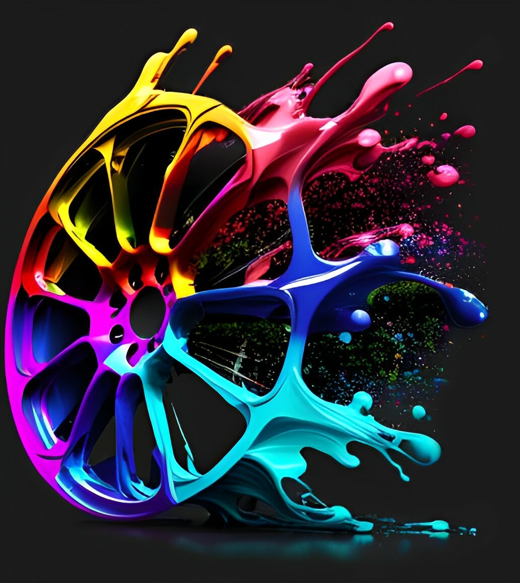 цветной диск на автомобиль на черном фоне