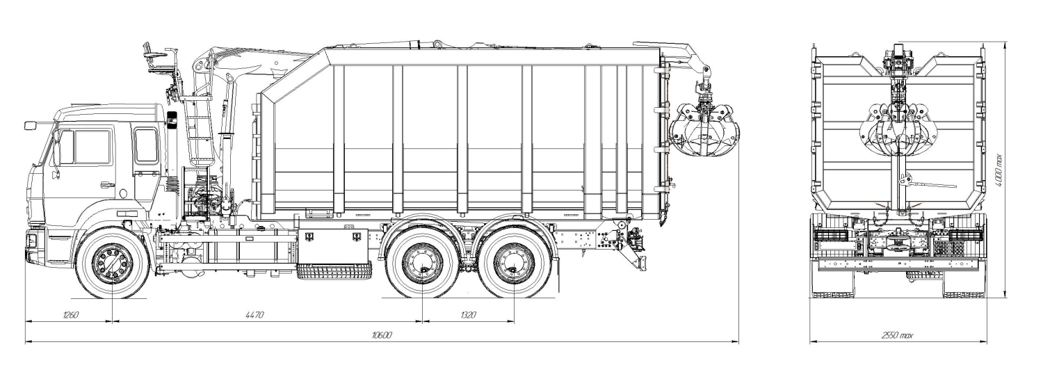 Габаритные размеры КАМАЗ 65115-3094 с КМУ ВМ10-74М
