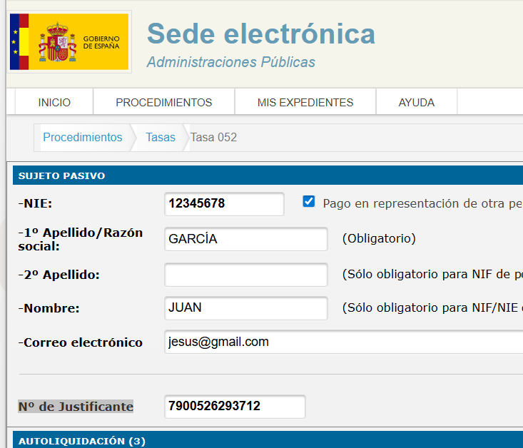 Formulario de datos Sede Electrónica — Sujeto Pasivo