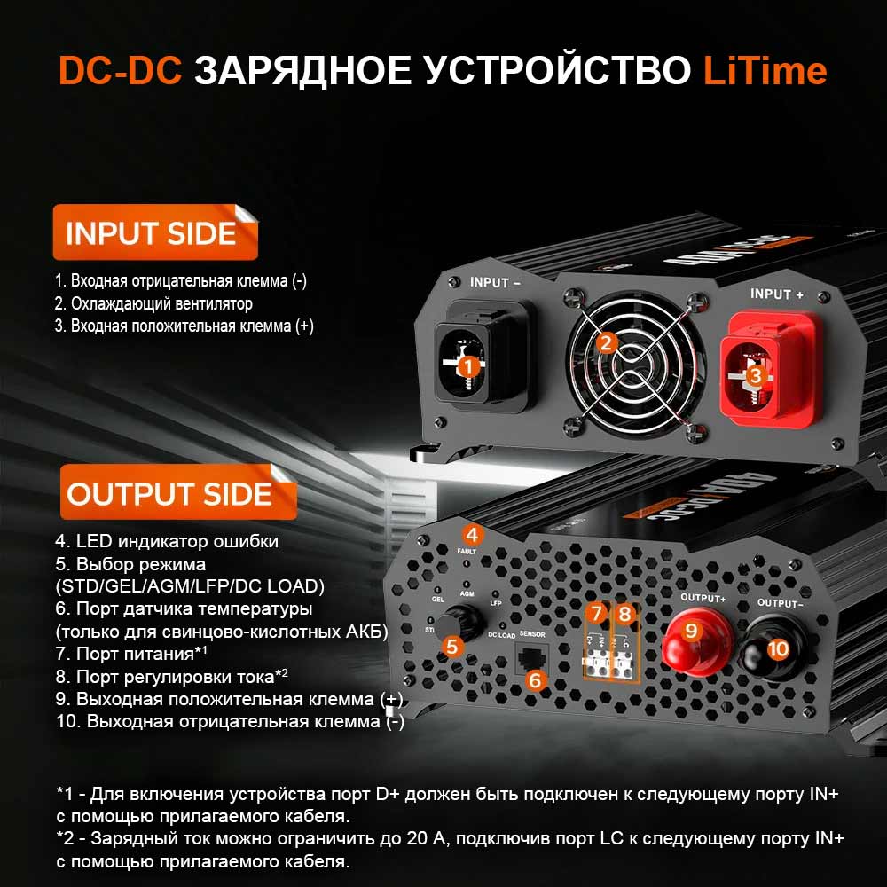 Зарядное устройство постоянного тока LiTime DC-DC для зарядки аккумуляторов LiFePO4 от генератора