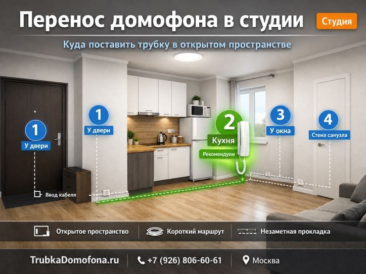 Перенос домофона в студии: куда поставить трубку в открытом пространстве