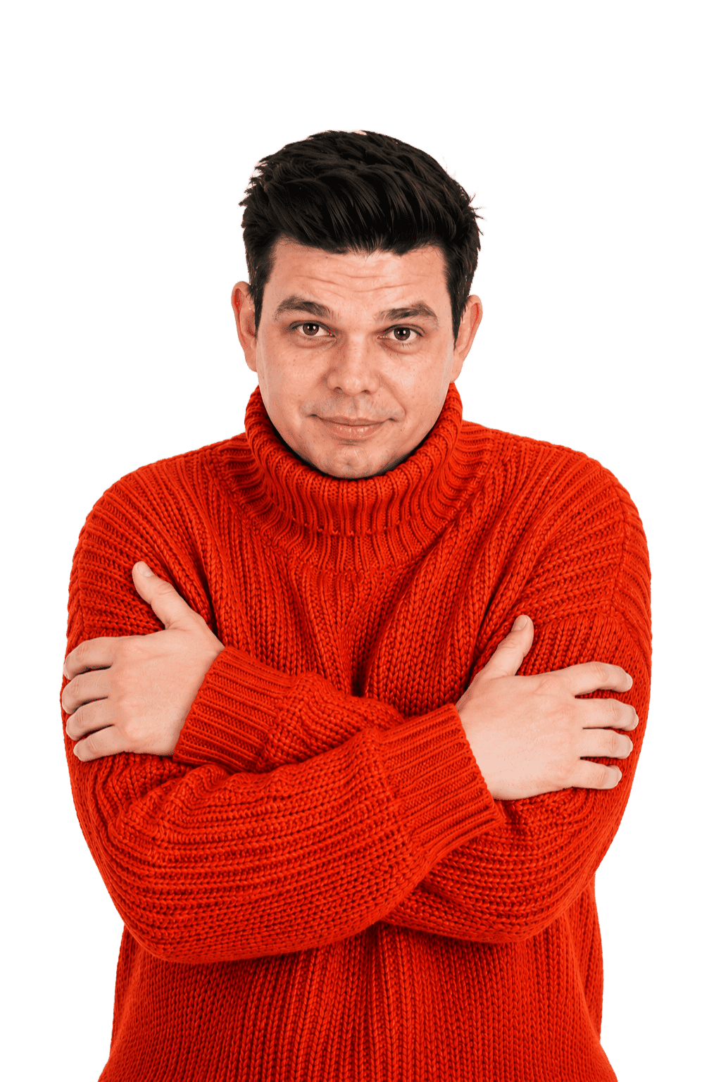 Никита в коралловом свитере