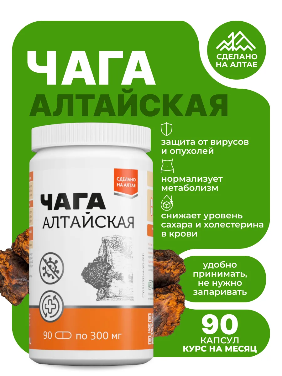 Чага березовая алтайская в капсулах 90 капсул