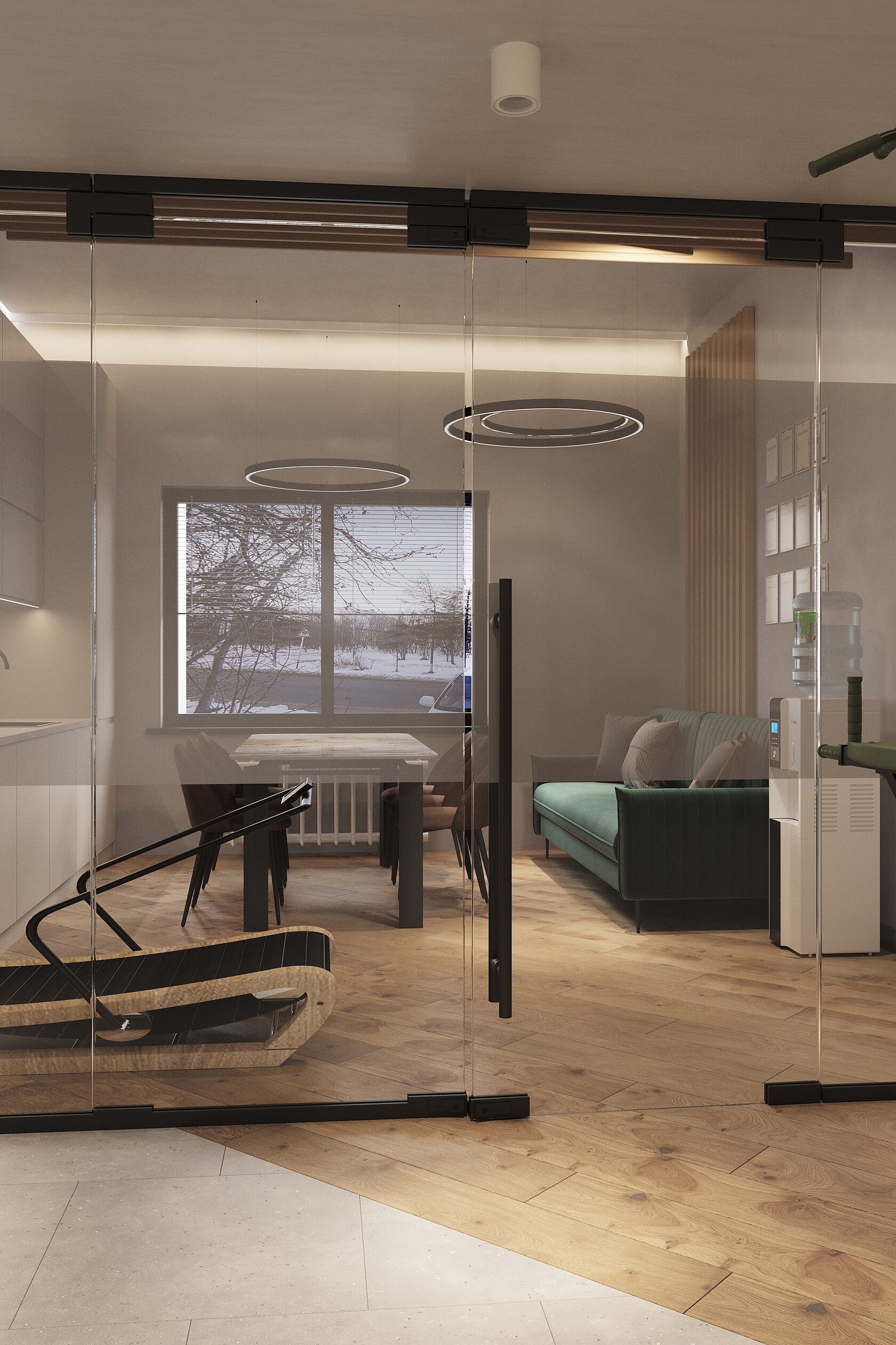 беговая дорожка в интерьере 