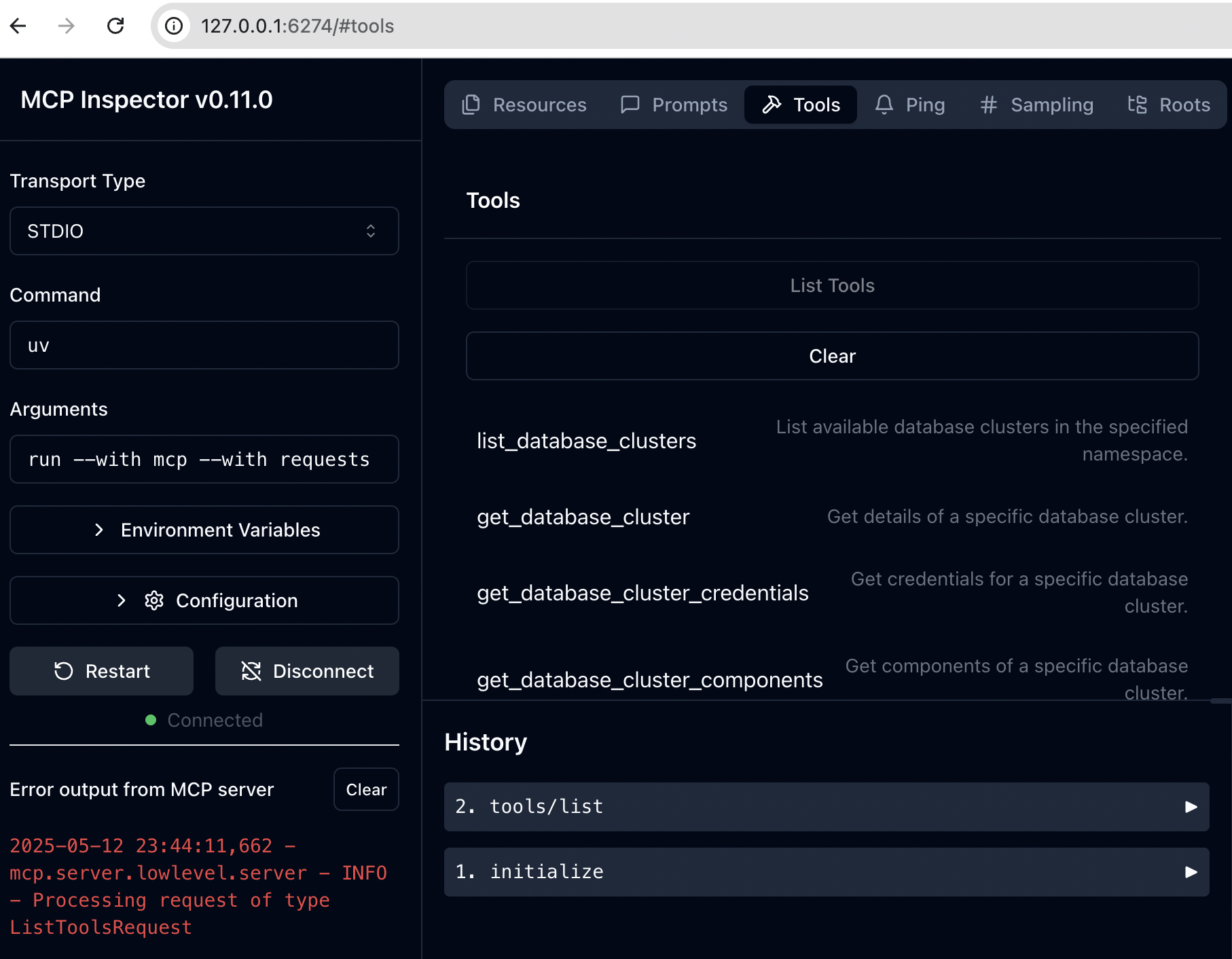 MCP inspector UI for mcp-everest tools