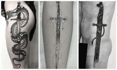 Татуировка меча с цветочным орнаментом на нем | Премиум Фото