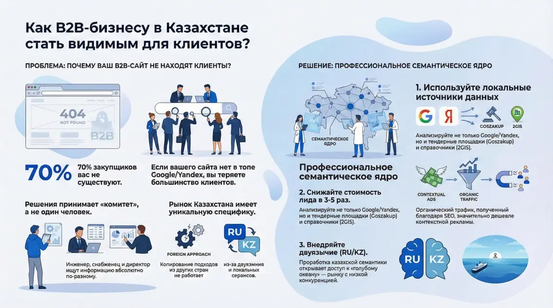 Инфографика: Как B2b-бизнесу в Казахстане стать видимым для клиентов
