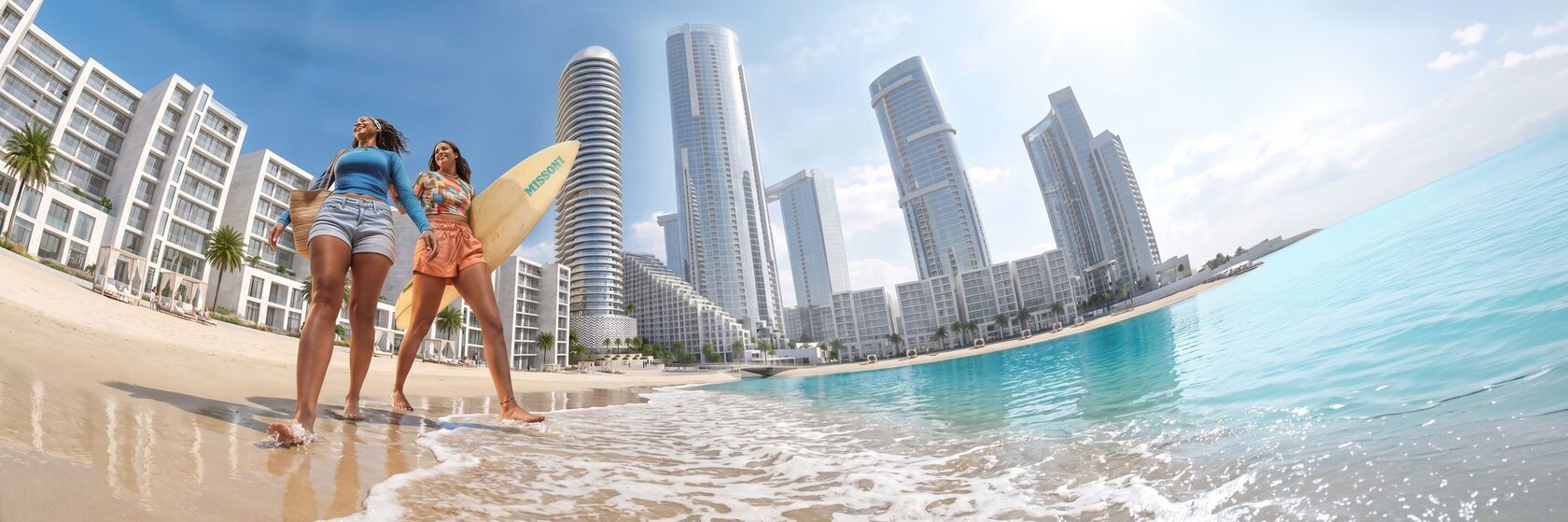 Residents on the beach by the tower