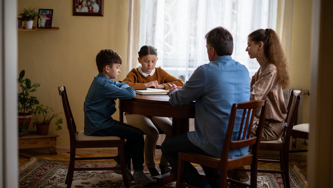 семейный совет проводит встречу для решения детско-родительских проблем дома