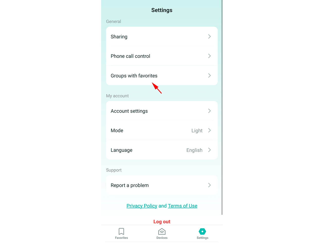 Settings screen