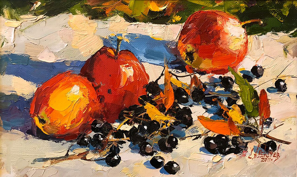 Apples and blackberries. 2013. Oil on canvas,25x35 cm
