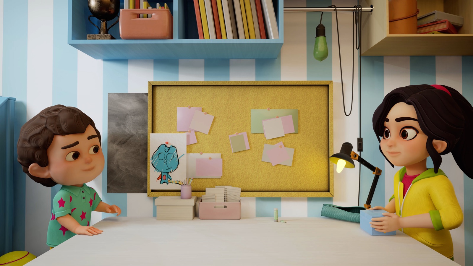 Yulia and Gosha create Mormitten together in their room