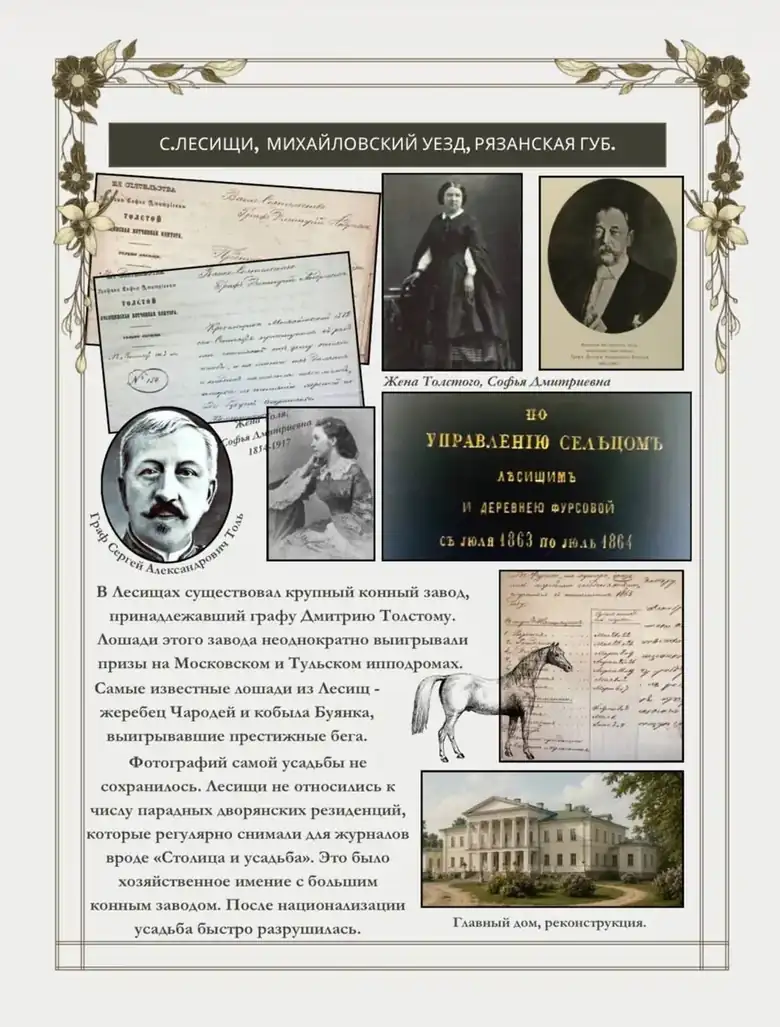 Лист отчета о селе Лесицы и имении Толстых