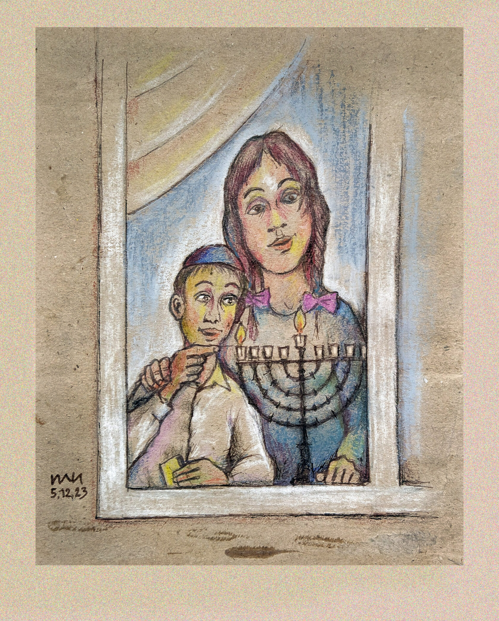 Зажигание ханукальных свечей - иллюстрация художника Йосифа Лихтарева