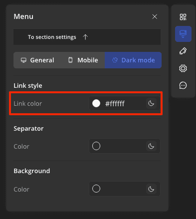 Change the text color of menu items in dark mode