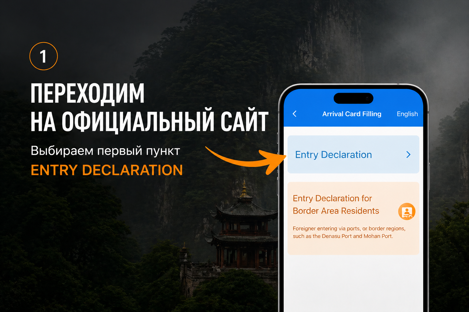 начало заполнения Arrival Card для въезда в Китай