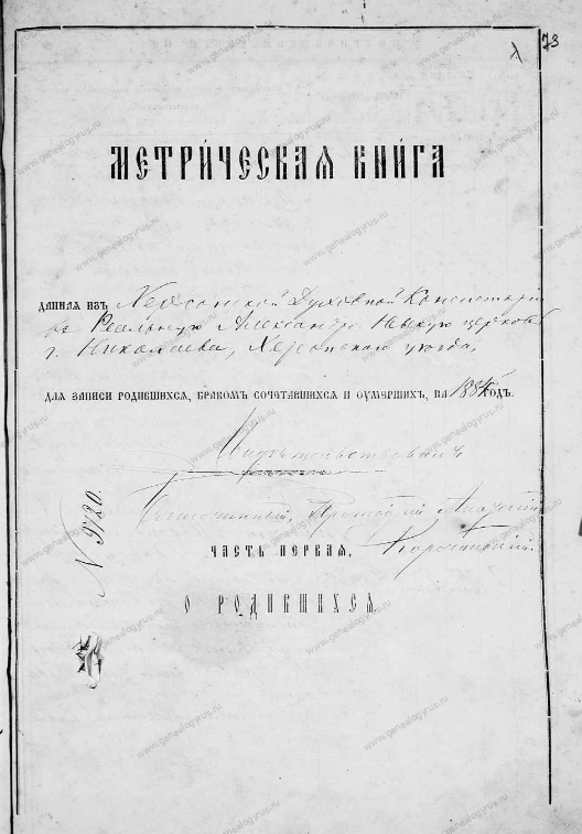 Метрическая книга Александро - Невской церкви города Николаева Херсонского уезда за 1884 год.