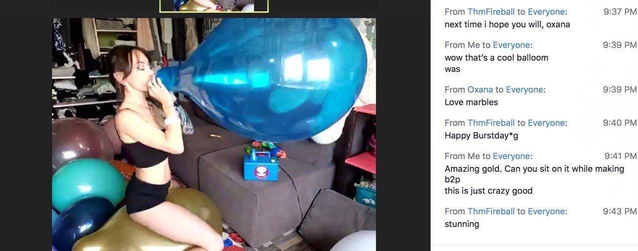 Mishel make blow to pop of a blue balloon in her first balloon live stream