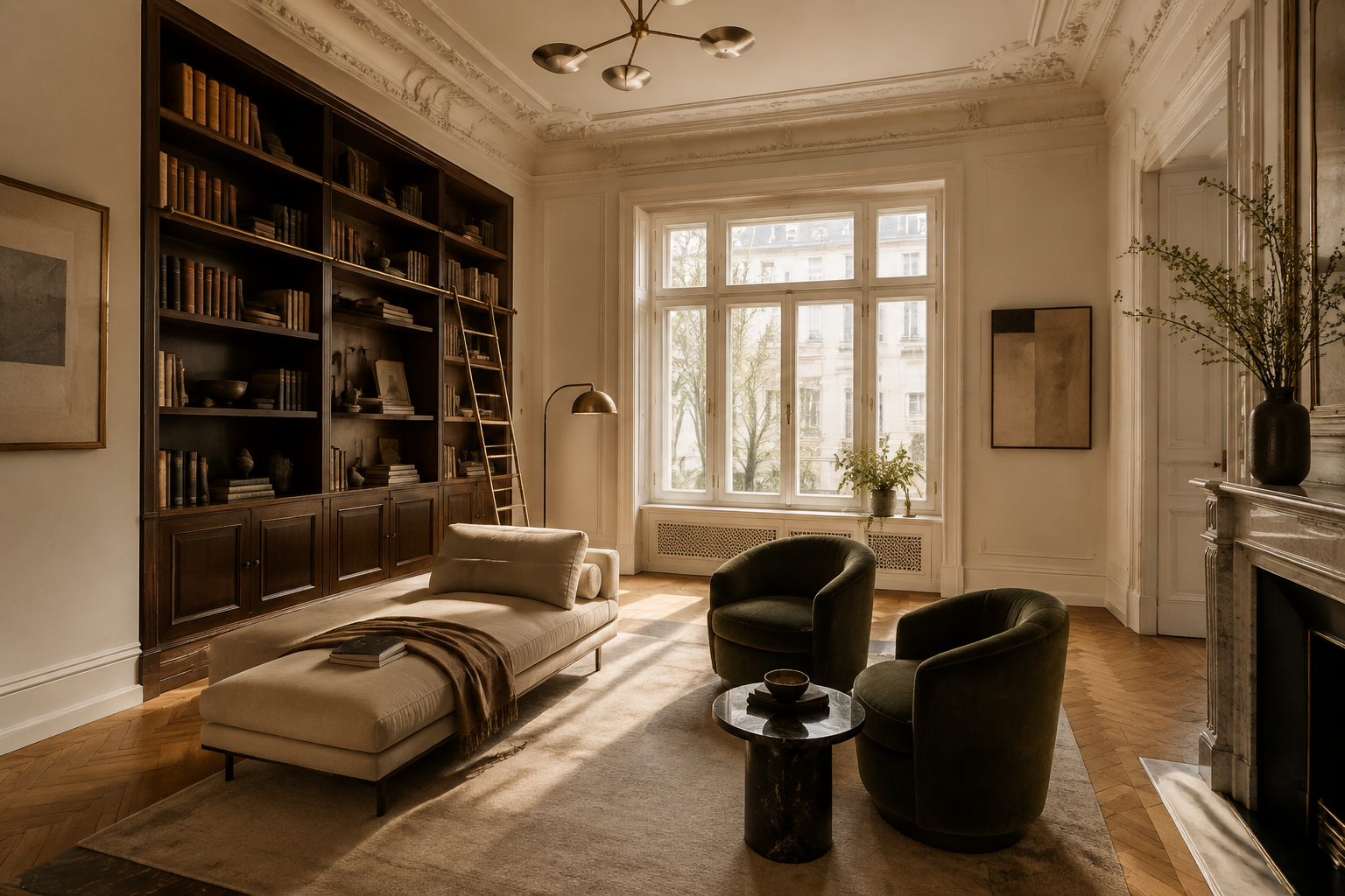 Wohnzimmer mit Sofa und Pflanze