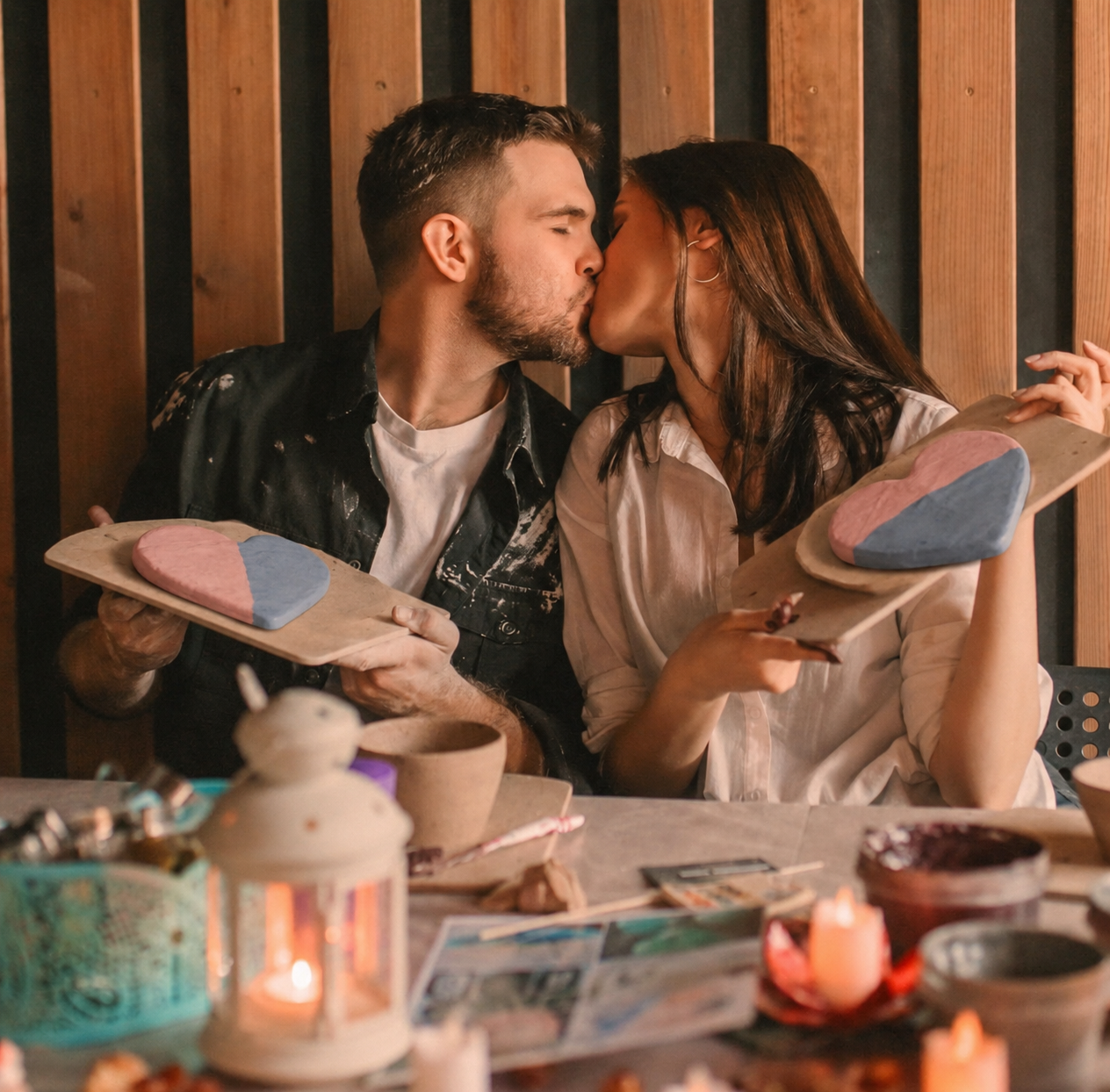 Private baby reveal for two at a pottery studio