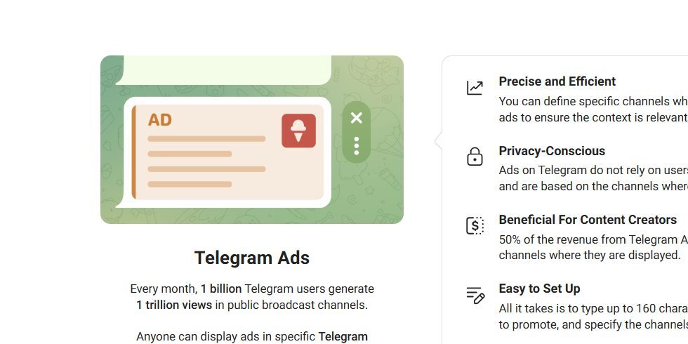 Главная страница ads.telegram.org