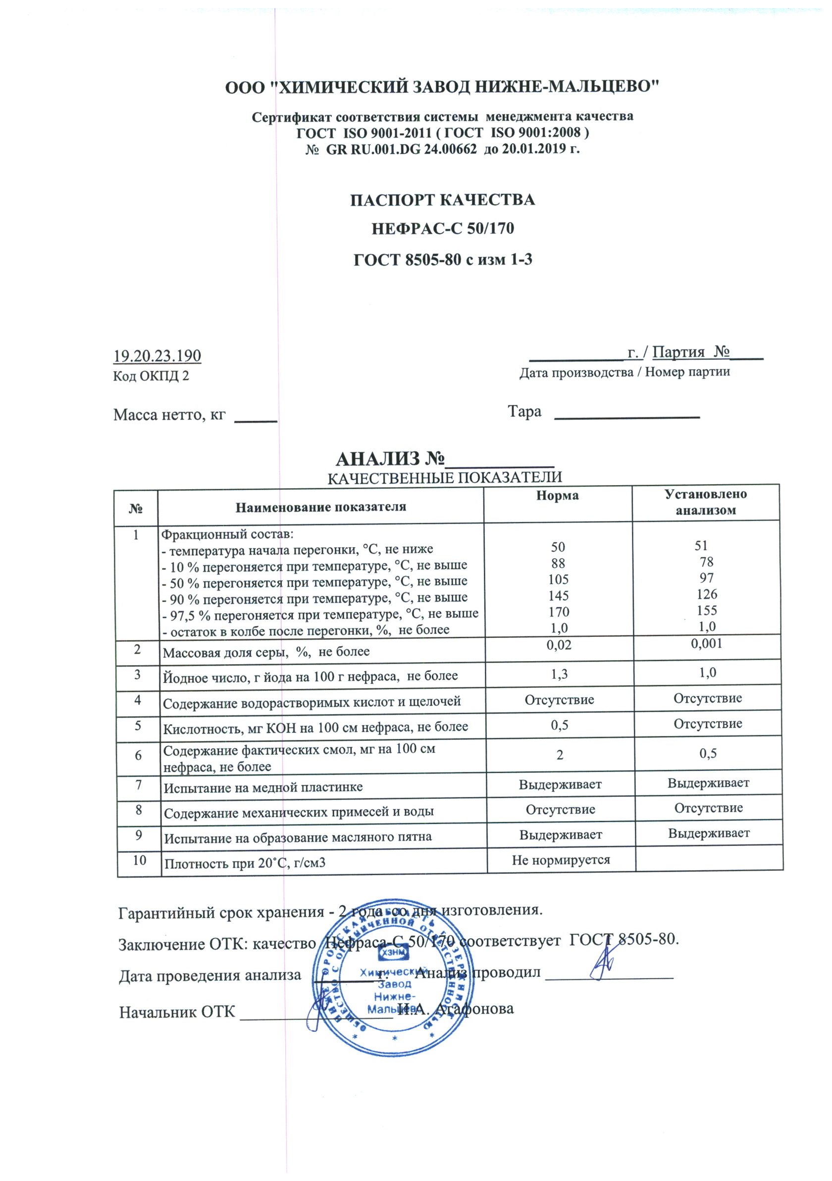 Паспорт растворитель нефрас с 50/170