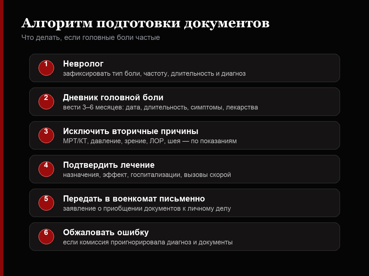Алгоритм подготовки документов при частых головных болях