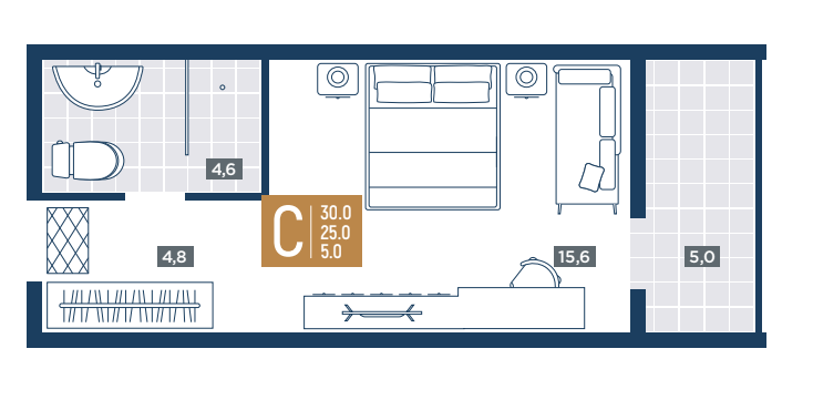Планировка студия 30 м²