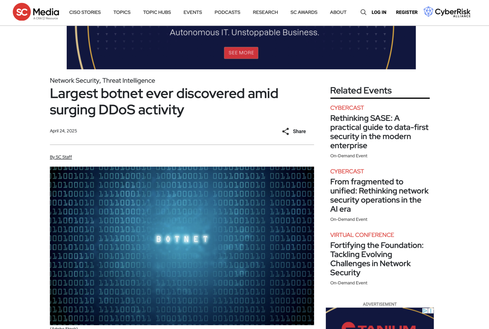 SC Media - Largest botnet ever discovered amid surging DDoS activity