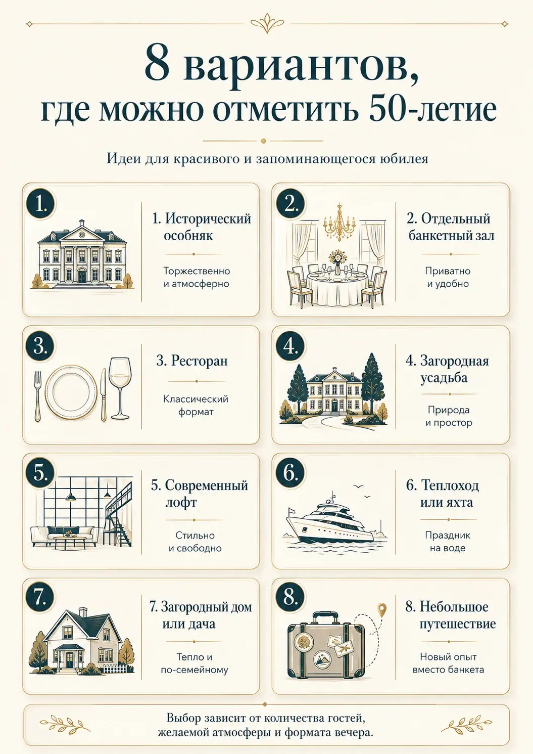 8 вариантов, где можно отметить 50-летие