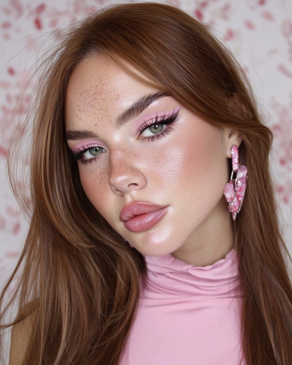 Розовый макияж: пример нежного дневного образа в розовой гамме