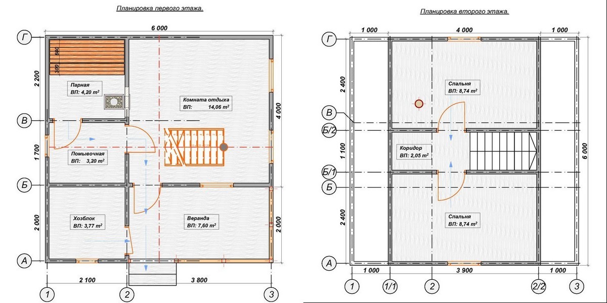 Проект бани 6на6 в два этажа