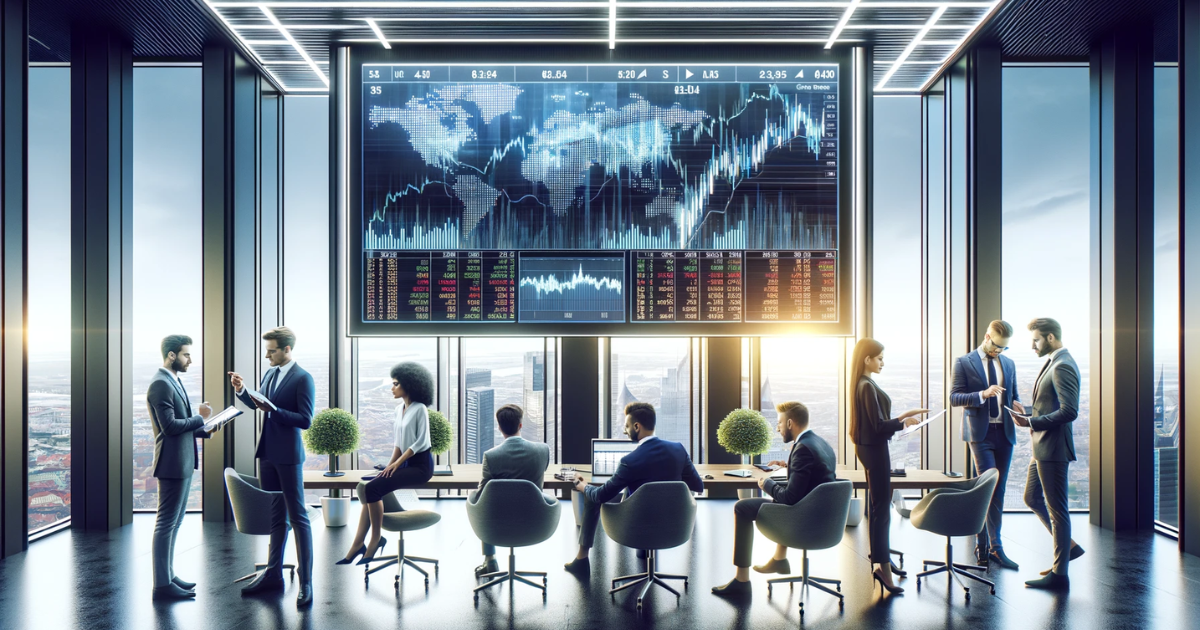 traders stood and sat around table