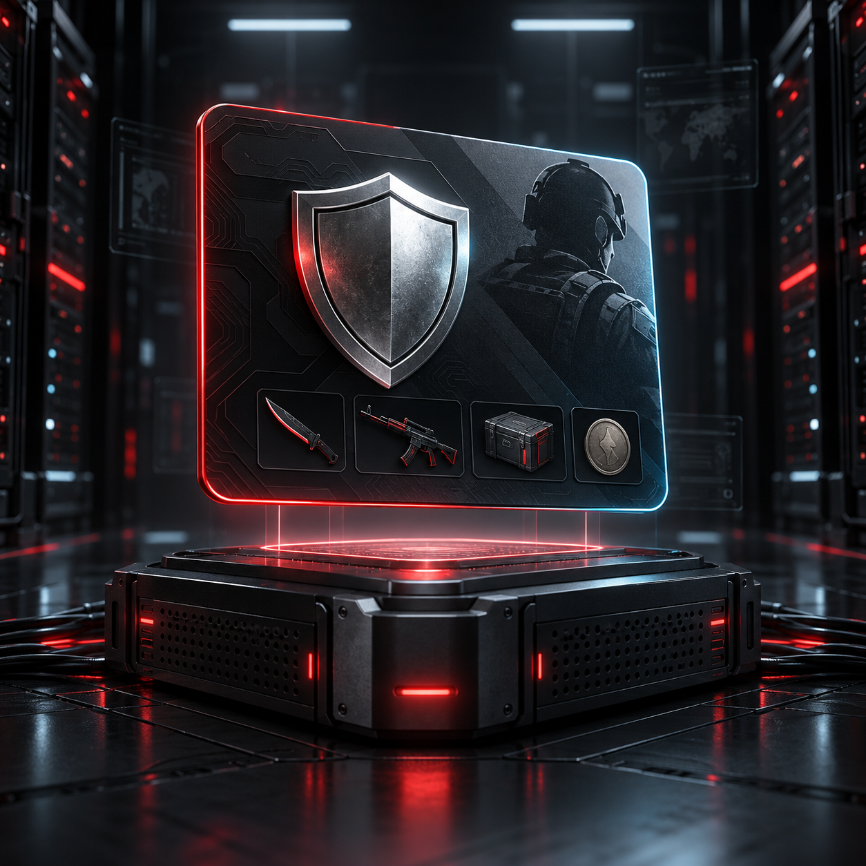 Иллюстрация Prime-аккаунта CS2 с защитным щитом и инвентарём