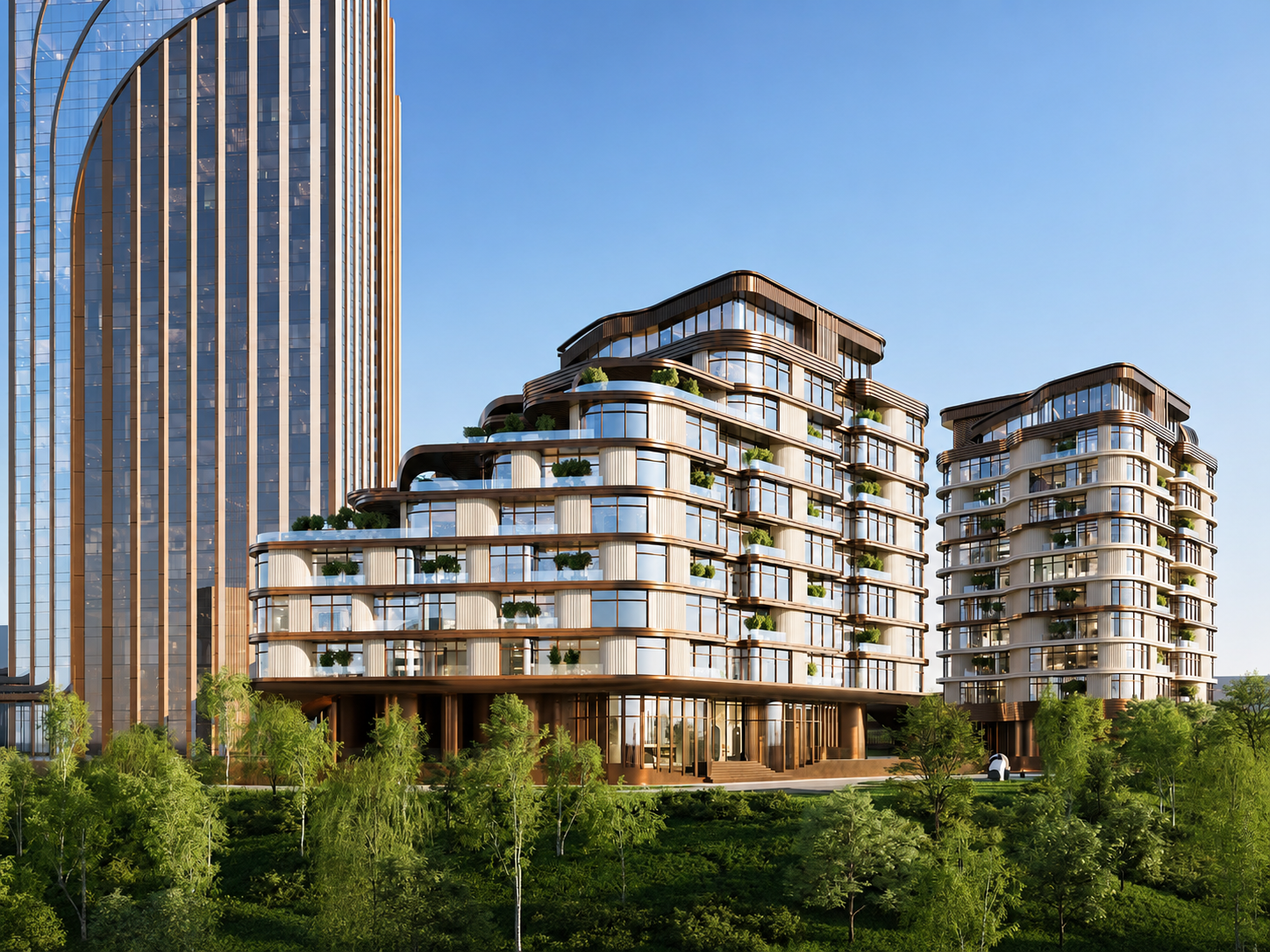 UPSIDE Мосфильмовская - фасад клубного дома с террасами
