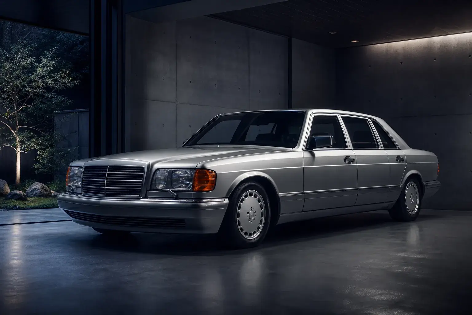 Атмосферная иллюстрация классического седана W126; не автомобиль в наличии