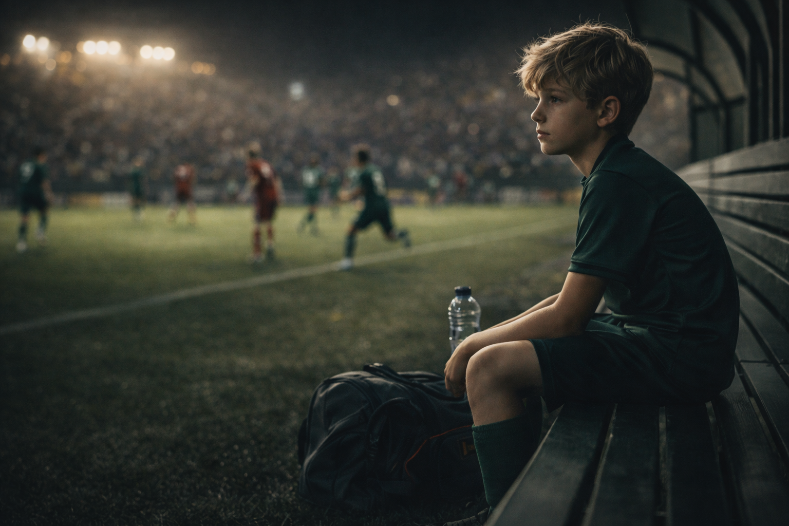 Расстроенный юный футболист