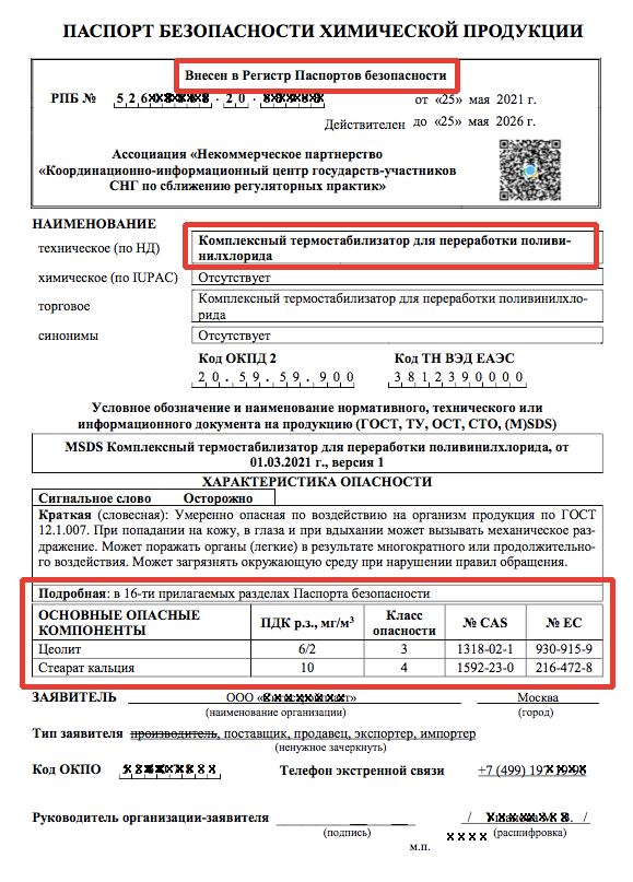 Паспорт безопасности химической продукции образец