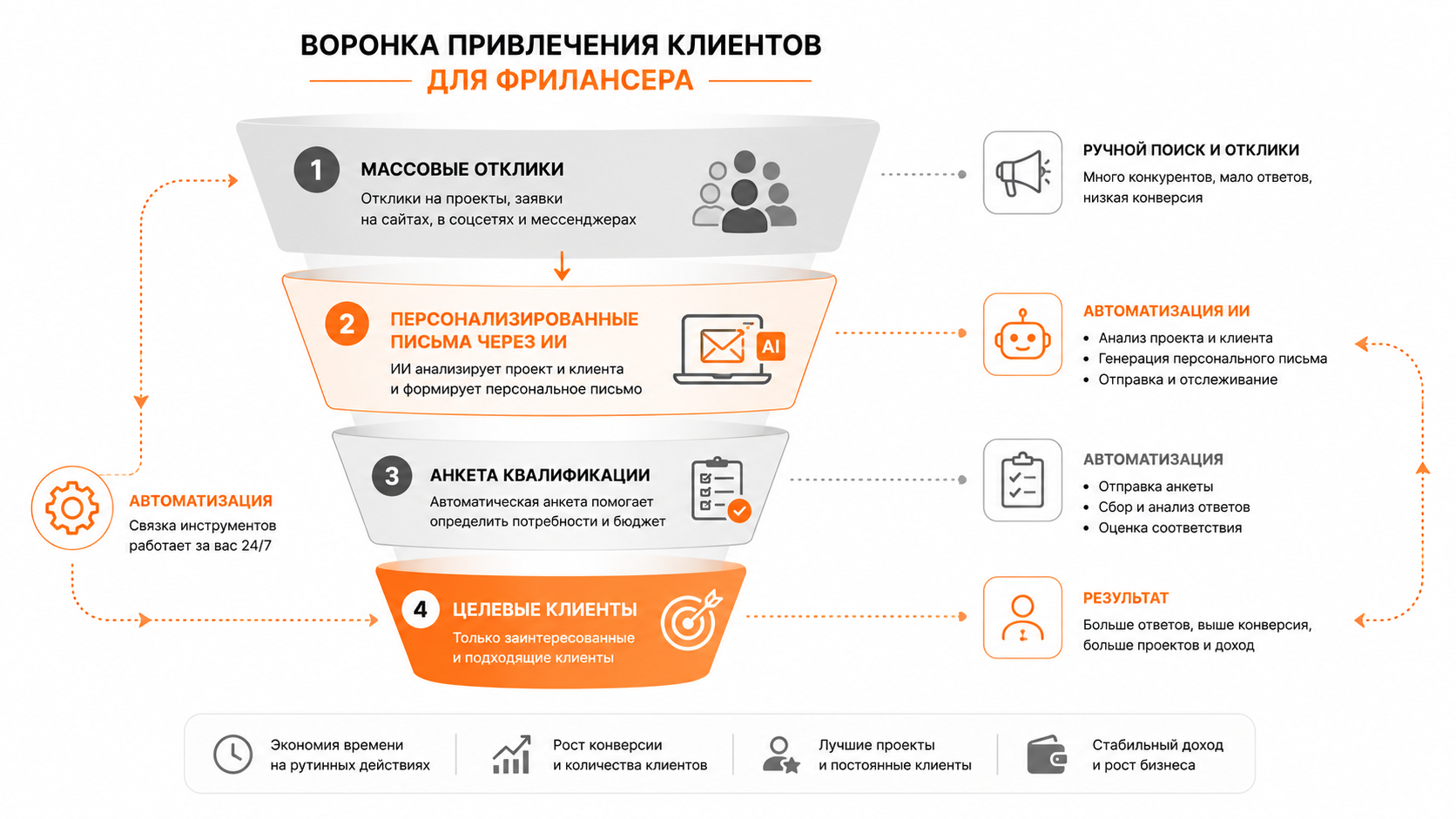 Инфографика: процесс превращения холодного отклика в успешный контракт с помощью ИИ