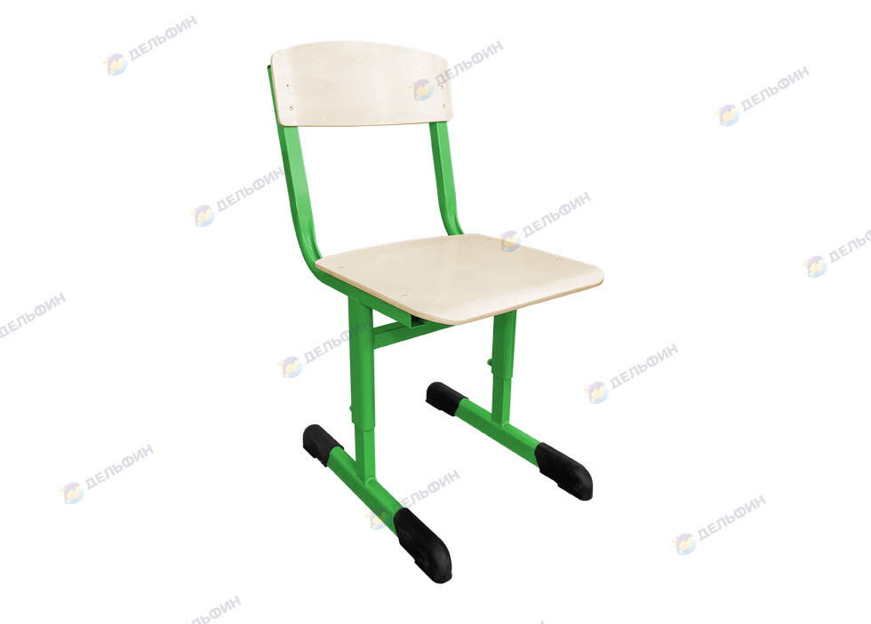 Школьный стул регулируемый гнутоклееная фанера бесцветный лак каркас зелёный