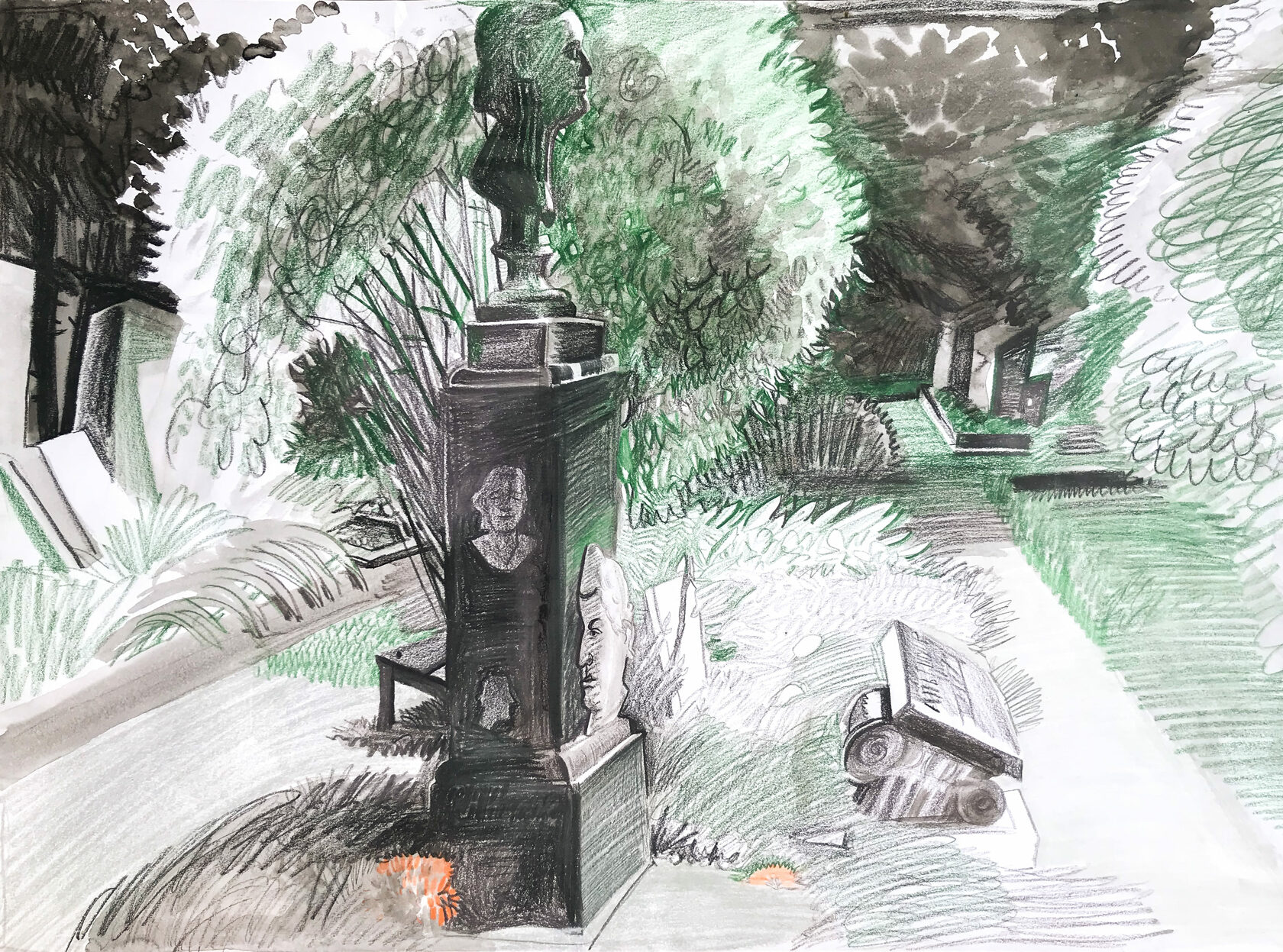 Рисунки акварелью кладбище