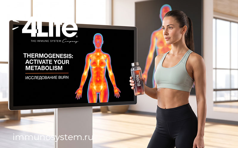 Женщина в спортивной одежде держит бутылку 4Life Burn