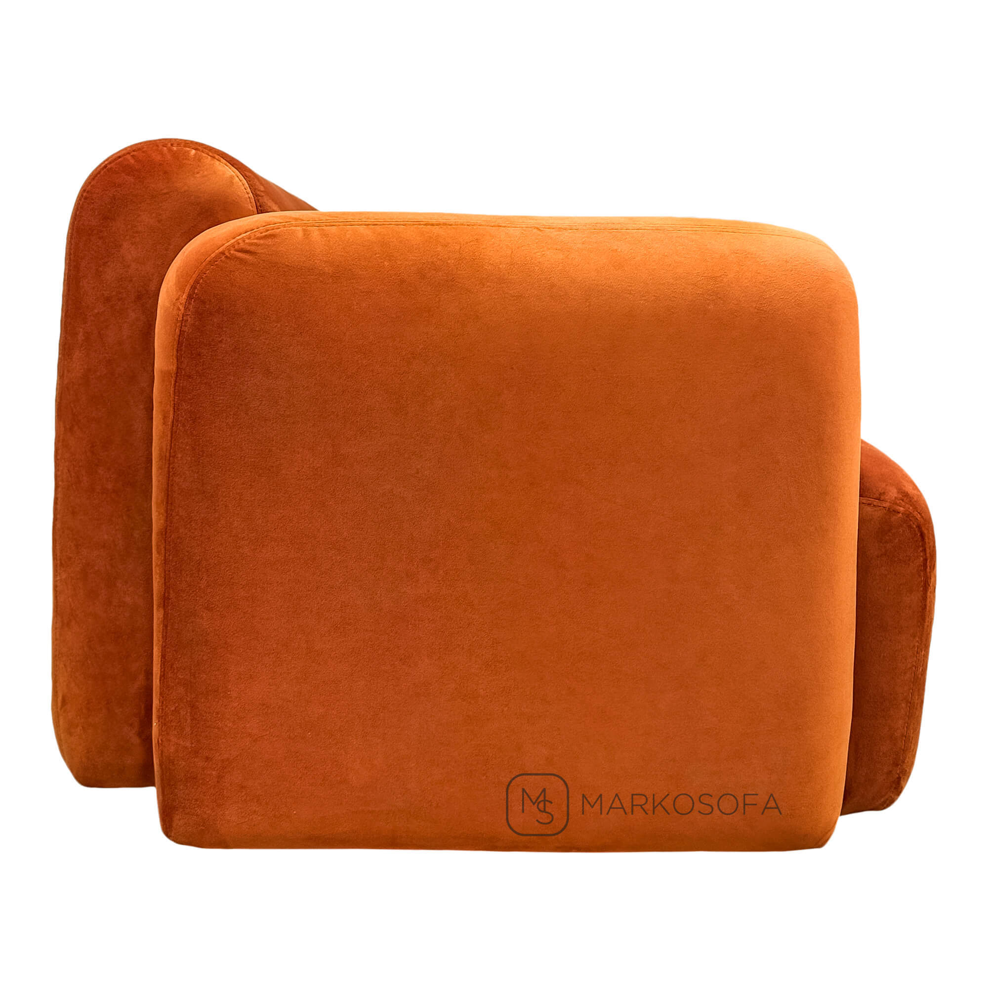 Реплика дивана Swell от Normann Copenhagen на заказ от фабрики Марко Софа в рыжем велюре на ножках из массива бука